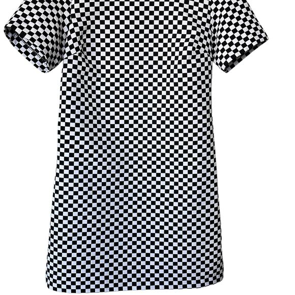 ZARA S Y2K Black White Checked Plaid Sleeve Mini Dress - Picture 5 of 11